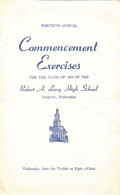 RA Long Class of 1963 Commencement Program June 12 1963 - Page 1