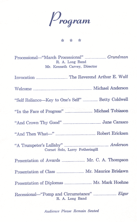RA Long Class of 1963 Commencement Program June 12 1963 - Page 2